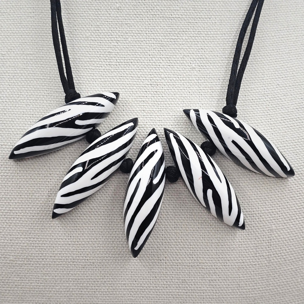 Designer Zsiska Zebra Print Necklace Handmade Black White Resin Statement READ